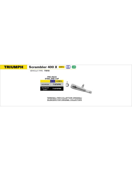 Silencieux Pro-Race ARROW - nichrome dark - homologué - TRIUMPH SCRAMBLER 400 X - SPEED 400 2024-2025