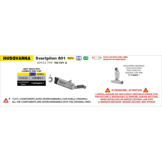 Silencieux Indy Race EVO ARROW - aluminium dark - embout carbone - homologué - HUSQVARNA SVARTPILEN 801 2024-2025