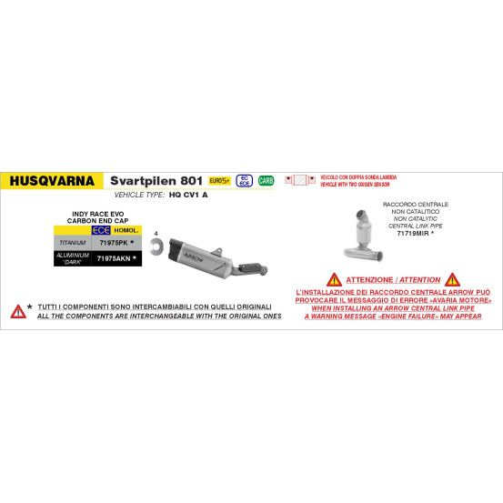 Silencieux Indy Race EVO ARROW - titane - embout carbone - homologué - HUSQVARNA SVARTPILEN 801 2024-2025