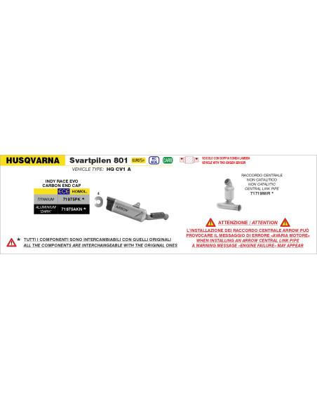 Silencieux Indy Race EVO ARROW - titane - embout carbone - homologué - HUSQVARNA SVARTPILEN 801 2024-2025