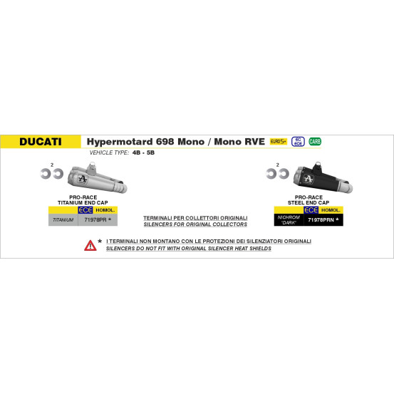 Silencieux Pro-Race ARROW - nichrome dark - homologué - DUCATI HYPERMOTARD 698 MONO 2024-2025