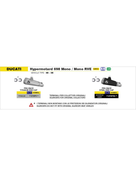 Silencieux Pro-Race ARROW - nichrome dark - homologué - DUCATI HYPERMOTARD 698 MONO 2024-2025