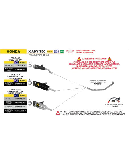 Silencieux Race-Tech version courte ARROW - carbone - homologué - HONDA X-ADV 750 2017-2026
