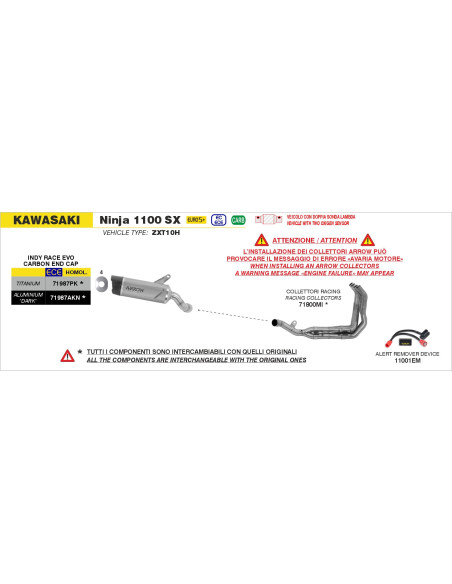 Silencieux Indy Race EVO ARROW - titane - embout carbone - homologué - KAWASAKI