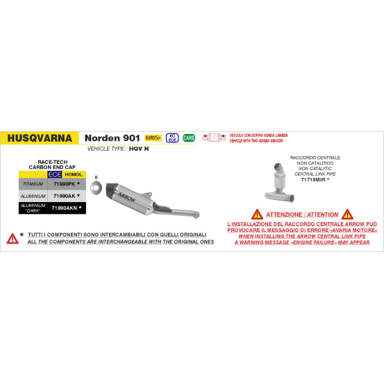 Silencieux Race-Tech ARROW - aluminium - embout carbone - homologué - KTM / HUSQVARNA