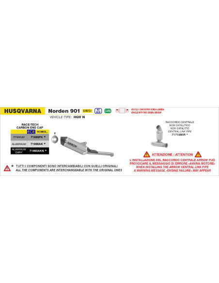 Silencieux Race-Tech ARROW - aluminium - embout carbone - homologué - KTM / HUSQVARNA