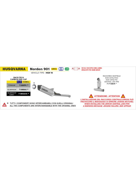 Silencieux Race-Tech ARROW - aluminium dark - embout carbone - homologué - KTM / HUSQVARNA