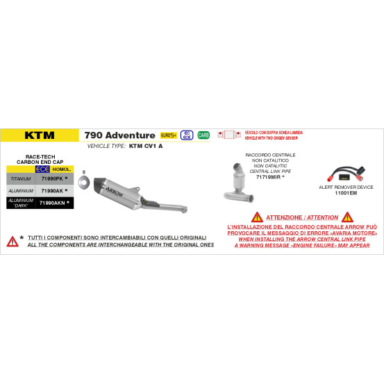 Silencieux Race-Tech ARROW - titane - embout carbone - homologué - KTM / HUSQVARNA