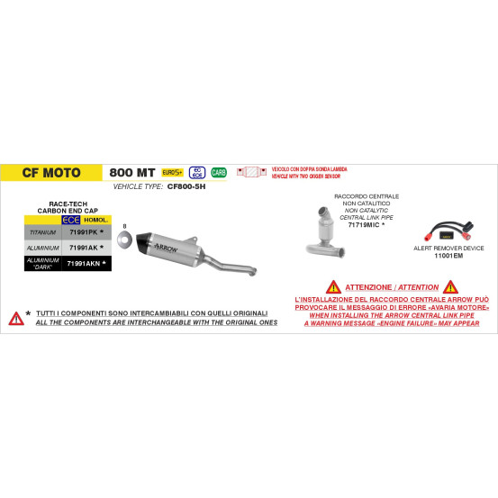 Silencieux Race-Tech ARROW - aluminium - embout carbone - homologué - CF MOTO 800 MT 2025-2026