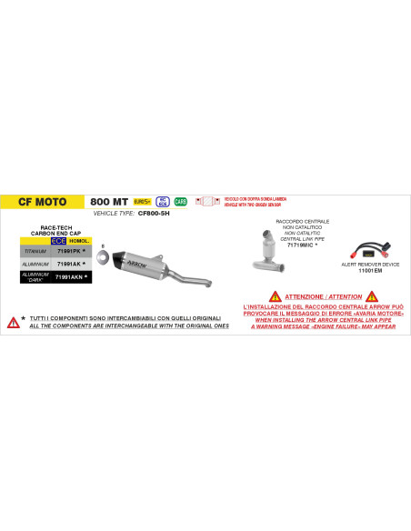 Silencieux Race-Tech ARROW - aluminium dark - embout carbone - homologué - CF MOTO 800 MT 2025-2026
