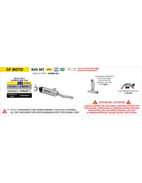 Silencieux Race-Tech ARROW - titane - embout carbone - homologué - CF MOTO 800 MT 2025-2026