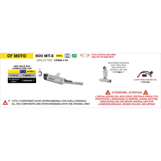 Silencieux Indy Race EVO ARROW - titane - embout carbone - homologué - CF MOTO 800 MT-X 2025-2026 - 1000 MT-X 2026