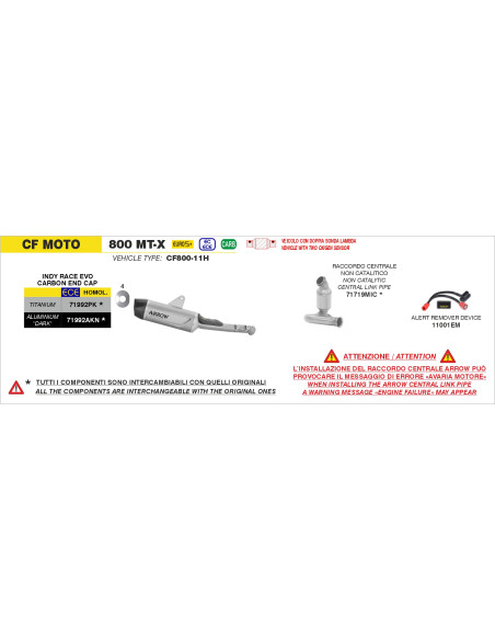 Silencieux Indy Race EVO ARROW - titane - embout carbone - homologué - CF MOTO 800 MT-X 2025-2026 - 1000 MT-X 2026