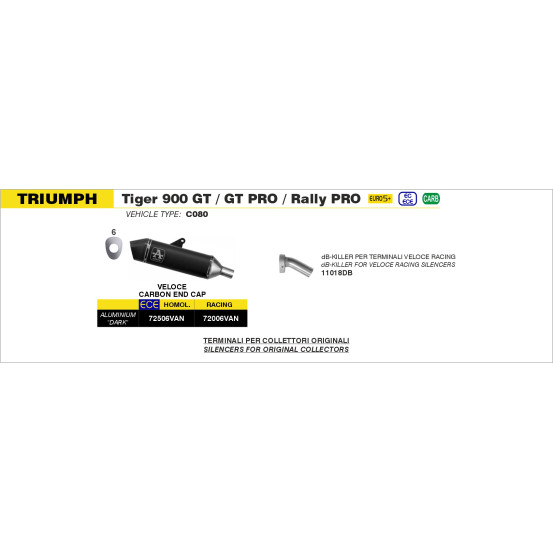 Silencieux Veloce ARROW - aluminium dark - embout carbone - non homologué - TRIUMPH TIGER 900 GT / GT PRO 2024-2026