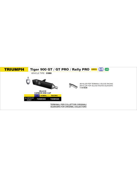 Silencieux Veloce ARROW - aluminium dark - embout carbone - non homologué - TRIUMPH TIGER 900 GT / GT PRO 2024-2026