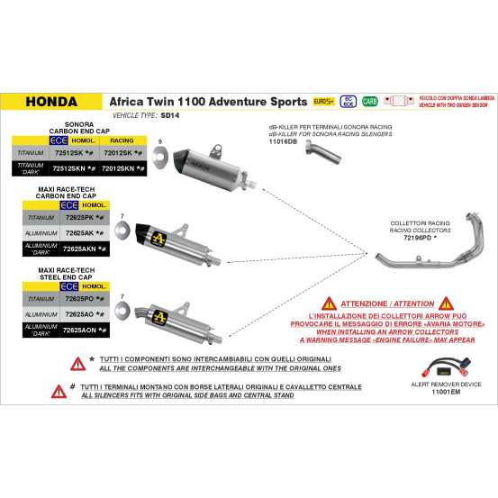 Silencieux Sonora ARROW - titane dark - embout carbone - non homologué - HONDA