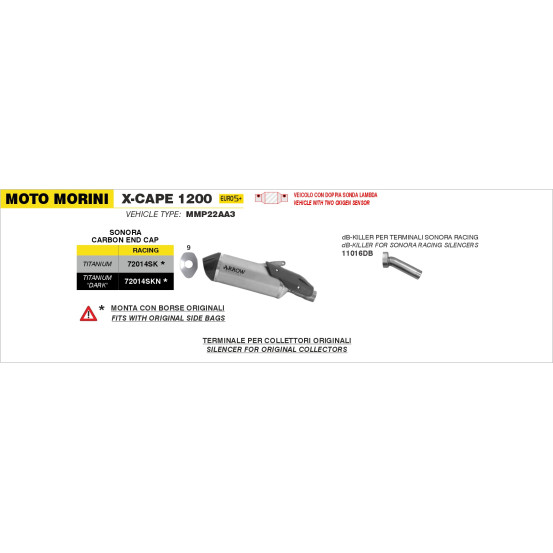 Silencieux Sonora ARROW - titane - embout carbone - non homologué - MOTO MORINI X-CAPE 1200 2026