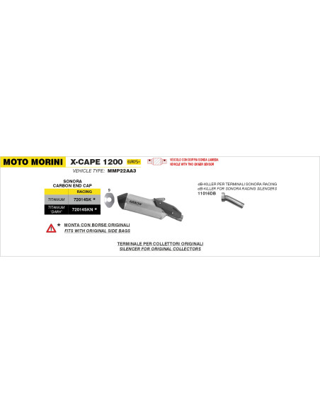 Silencieux Sonora ARROW - titane - embout carbone - non homologué - MOTO MORINI X-CAPE 1200 2026
