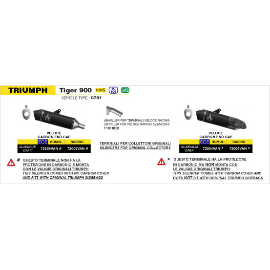 Silencieux Veloce ARROW - aluminium dark - embout carbone - homologué - TRIUMPH TIGER 900 2020-2023 - TIGER 850 2020-2024