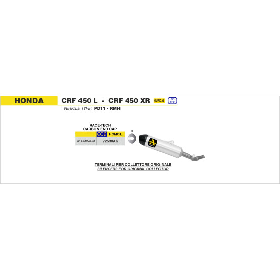 Silencieux Race-Tech ARROW - aluminium - embout carbone - homologué - HONDA CRF 450 L / XR 2019-2020