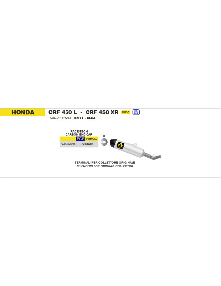 Silencieux Race-Tech ARROW - aluminium - embout carbone - homologué - HONDA CRF 450 L / XR 2019-2020