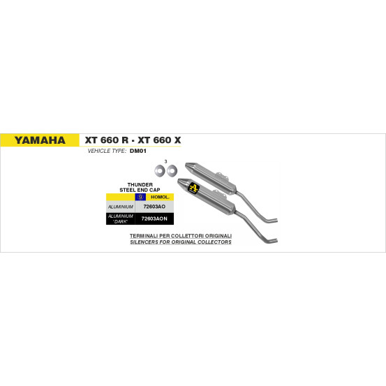 Paire de silencieux Thunder ARROW - aluminium - embout inox - homologué - YAMAHA XT 660 R - XT 660 X 2004-2016