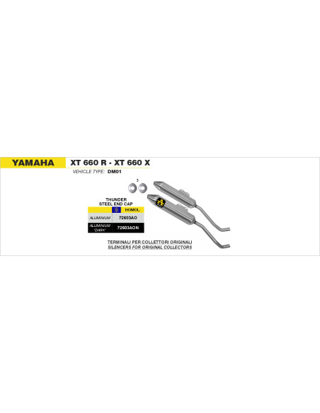 Paire de silencieux Thunder ARROW - aluminium - embout inox - homologué - YAMAHA XT 660 R - XT 660 X 2004-2016