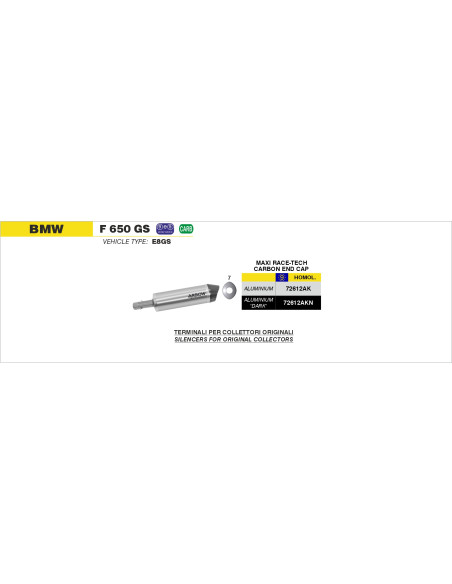 Silencieux Maxi Race-Tech ARROW - aluminium - embout carbone - homologué - BMW