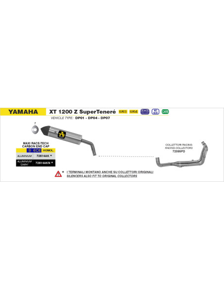 Silencieux Maxi Race-Tech ARROW - aluminium dark - embout carbone - homologué - YAMAHA XT 1200Z SUPER TÉNÉRÉ 2010-2020