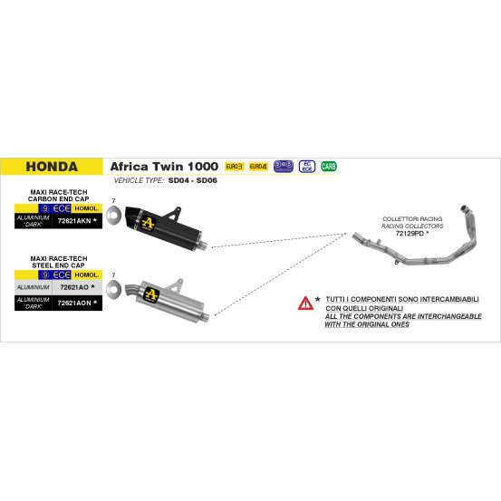 Silencieux Maxi Race-Tech ARROW - aluminium dark - embout carbone - homologué - HONDA