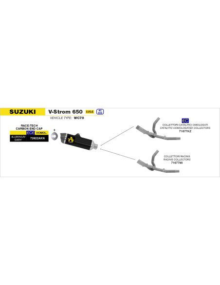 Silencieux Race-Tech ARROW - aluminium dark - embout carbone - homologué - SUZUKI V-STROM 650 2017-2020