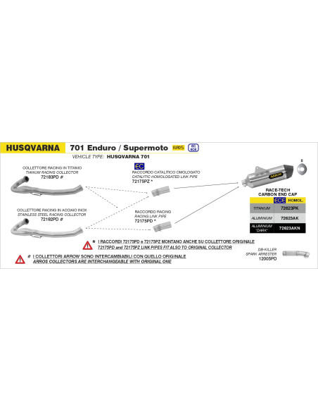 Silencieux Race-Tech ARROW - aluminium - embout carbone - homologué - HUSQVARNA 701 ENDURO/SUPERMOTO 2017-2024