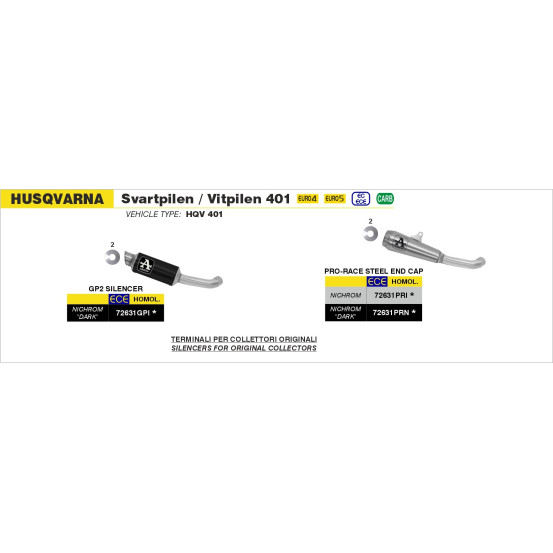 Silencieux Pro-Race ARROW - nichrome dark - homologué - HUSQVARNA SVARTPILEN / VITPILEN 401 2020-2023