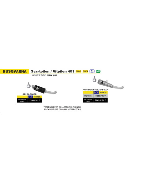Silencieux Pro-Race ARROW - nichrome dark - homologué - HUSQVARNA SVARTPILEN / VITPILEN 401 2020-2023