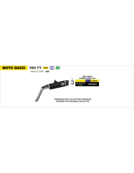 Silencieux Indy Race ARROW - aluminium dark - embout carbone - homologué - MOTO GUZZI V85 TT 2019-2023