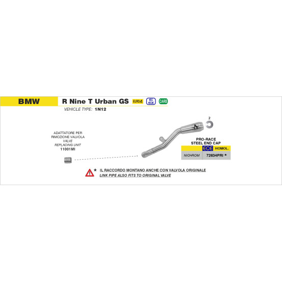 Silencieux Pro-Race ARROW - nichrome - homologué - BMW R NINE T URBAN GS 2017-2020