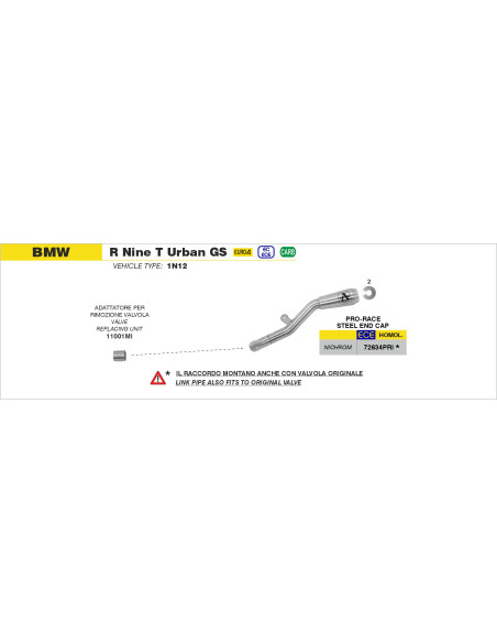 Silencieux Pro-Race ARROW - nichrome - homologué - BMW R NINE T URBAN GS 2017-2020