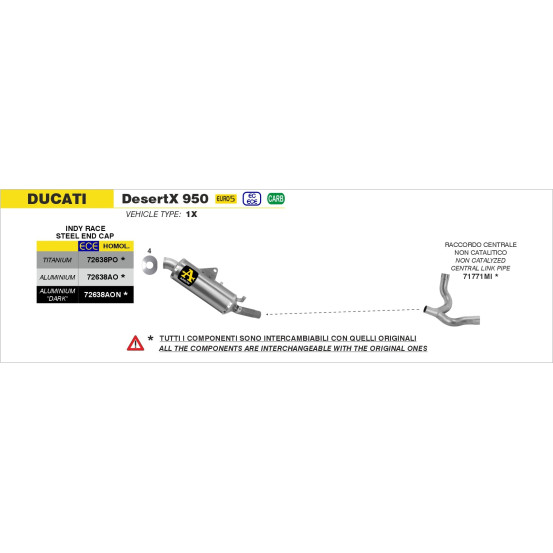 Silencieux Indy Race ARROW - aluminium - embout inox - homologué - DUCATI DESERT X 950 2022-2025
