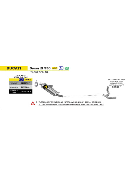 Silencieux Indy Race ARROW - aluminium - embout inox - homologué - DUCATI DESERT X 950 2022-2025