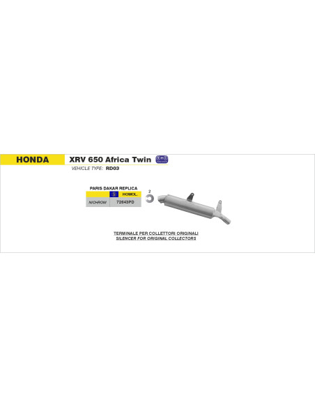 Silencieux Paris-Dakar Replica ARROW - inox - homologué - HONDA XRV 650 AFRICA TWIN 1988-1989