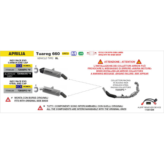 Silencieux Indy Race EVO ARROW - titane - embout carbone - homologué - APRILIA TUAREG 660 2022-2026
