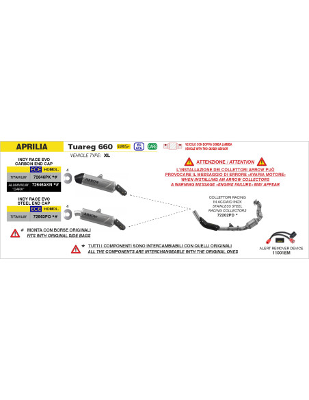Silencieux Indy Race EVO ARROW - titane - embout carbone - homologué - APRILIA TUAREG 660 2022-2026
