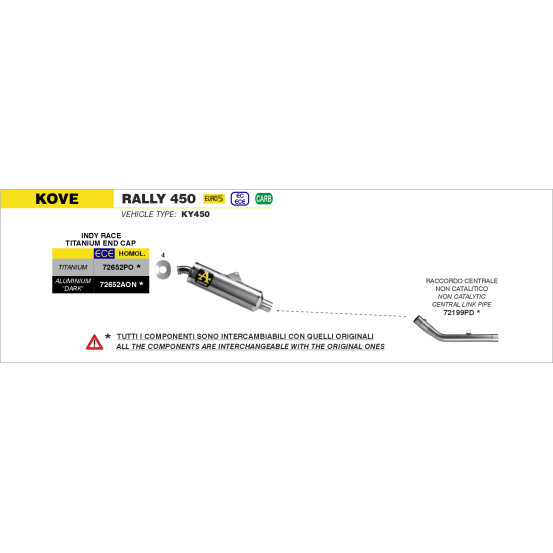 Silencieux Indy Race ARROW - titane - embout inox - homologué - KOVE 450 RALLY 2023-2026
