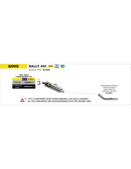 Silencieux Indy Race ARROW - titane - embout inox - homologué - KOVE 450 RALLY 2023-2026