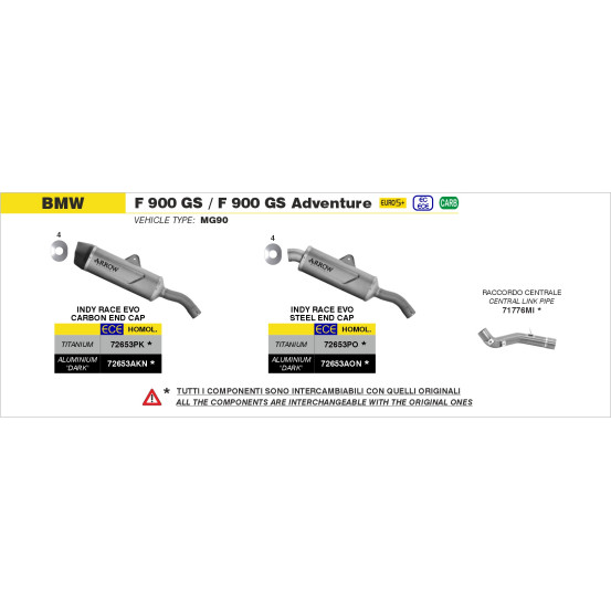 Silencieux Indy Race EVO ARROW - titane - embout carbone - homologué - BMW F 900 GS / GS ADVENTURE - F 800 GS 2024-2026