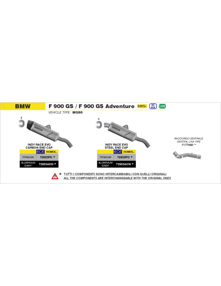 Silencieux Indy Race EVO ARROW - titane - embout carbone - homologué - BMW F 900 GS / GS ADVENTURE - F 800 GS 2024-2026