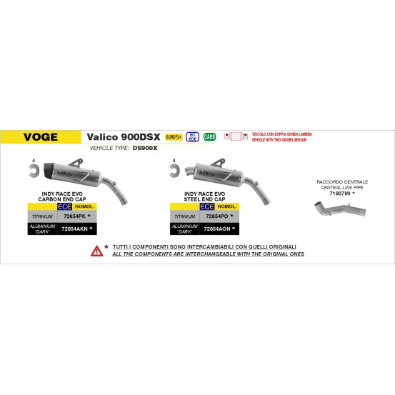 Silencieux Indy Race EVO ARROW - aluminium dark - embout carbone - homologué - VOGE VALICO 900DSX 2024-2026