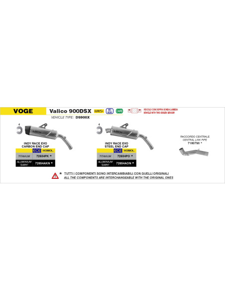 Silencieux Indy Race EVO ARROW - aluminium dark - embout carbone - homologué - VOGE VALICO 900DSX 2024-2026