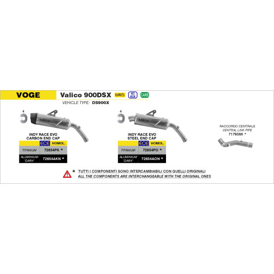 Silencieux Indy Race EVO ARROW - titane - embout carbone - homologué - VOGE VALICO 900DSX 2024-2026