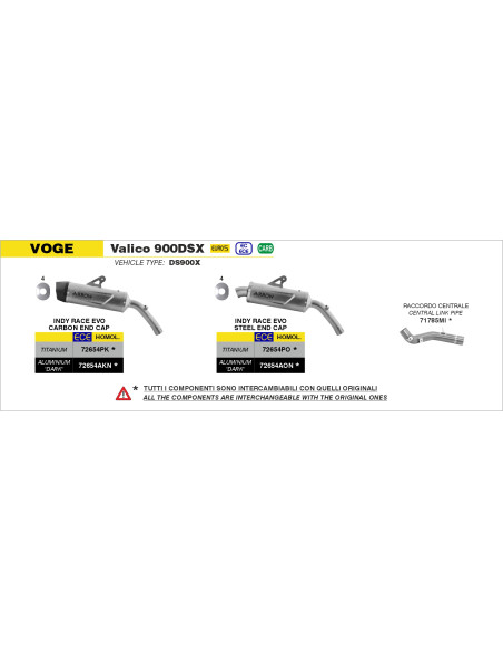 Silencieux Indy Race EVO ARROW - titane - embout carbone - homologué - VOGE VALICO 900DSX 2024-2026